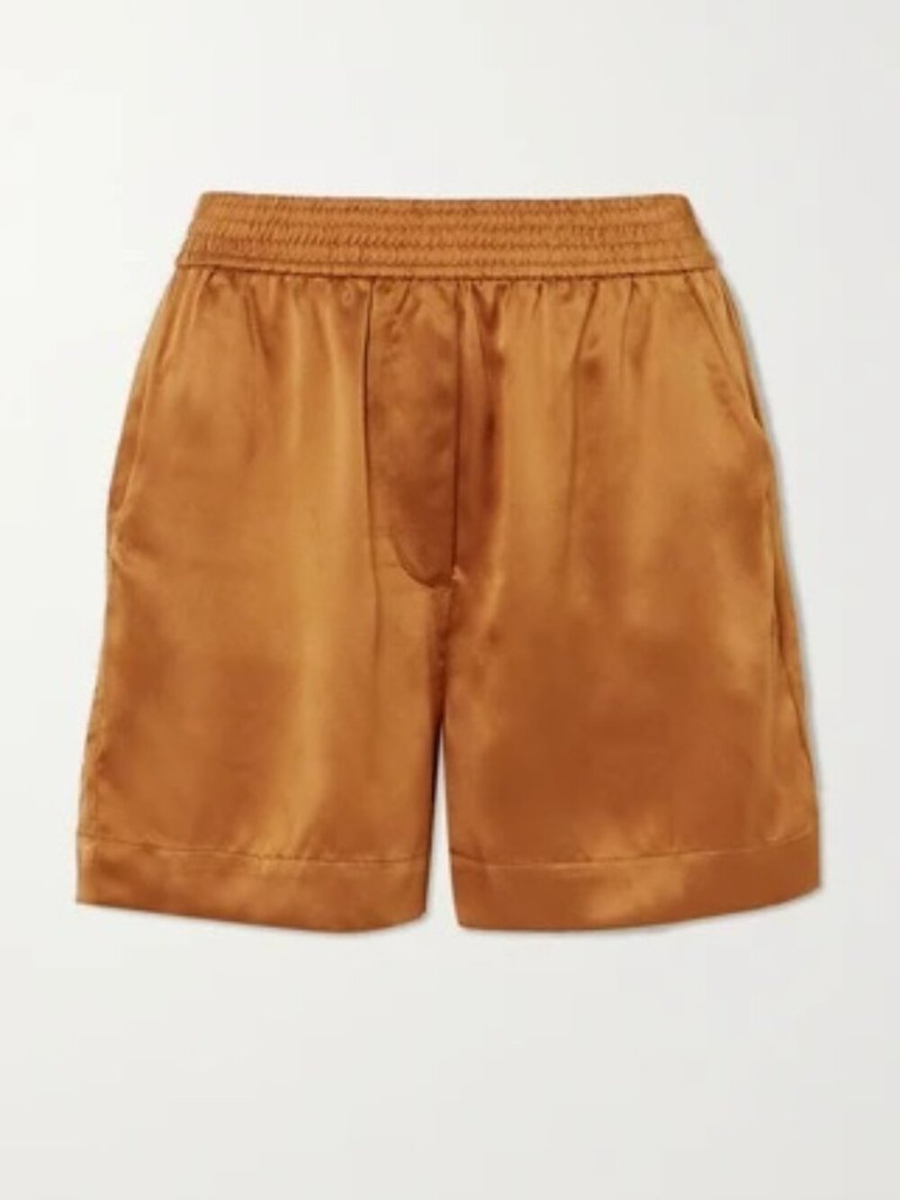 REFORMATION Bleecker Silk Shorts In Camel